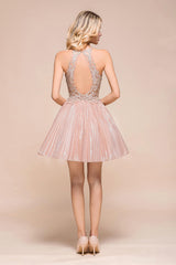 Lovely Halter Lace Short Prom Dress Sleeveless Mini Party Gowns