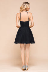 Lovely Halter Tulle Short Prom Dress Lace Appliques Homecoming Dress Online