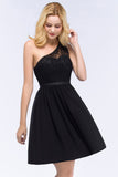 Lovely Lace Black One-shoulder Short Junior Bridesmaid Dresses Online