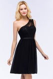 Lovely Lace Black One-shoulder Short Junior Bridesmaid Dresses Online