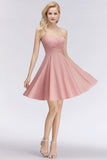 Lovely Sweetheart ruffle Pink Chiffon Short Bridesmaid Dresses Affordable