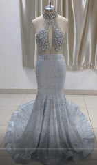 Luxurious Halter Rhinestones Prom Dress Mermaid Long Online