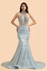 Luxurious Halter Rhinestones Prom Dress Mermaid Long Online