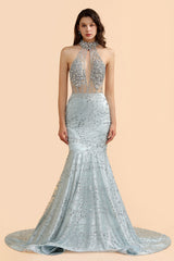 Luxurious Halter Rhinestones Prom Dress Mermaid Long Online