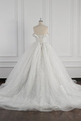 Luxury Ball Gown Off-the-Shoulder Tulle Lace Wedding Dress Appliques Sleeveless Bridal Gowns On Sale