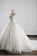 Luxury Ball Gown Off-the-Shoulder Tulle Lace Wedding Dress Appliques Sleeveless Bridal Gowns On Sale