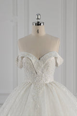 Luxury Ball Gown Off-the-Shoulder Tulle Lace Wedding Dress Appliques Sleeveless Bridal Gowns On Sale