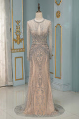 Luxury Jewel Long Sleeves Long Prom Dresses with Beadings Online