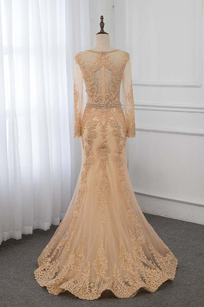 Luxury Jewel Long Sleeves Mermaid Prom Dresses with Rhinestone Appliques Online