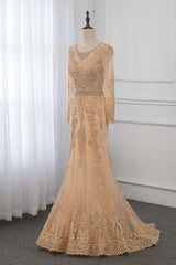 Luxury Jewel Long Sleeves Mermaid Prom Dresses with Rhinestone Appliques Online
