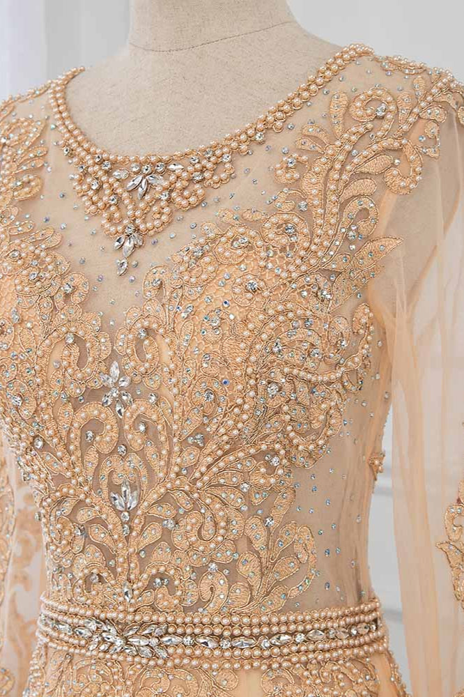 Luxury Jewel Long Sleeves Mermaid Prom Dresses with Rhinestone Appliques Online