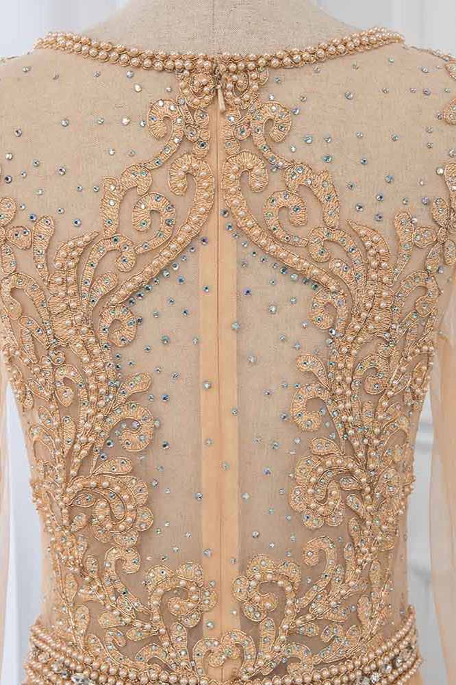 Luxury Jewel Long Sleeves Mermaid Prom Dresses with Rhinestone Appliques Online
