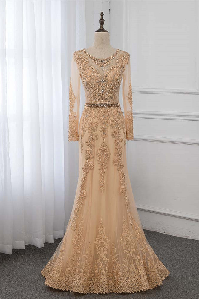 Luxury Jewel Long Sleeves Mermaid Prom Dresses with Rhinestone Appliques Online