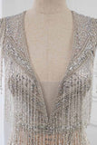 Luxury V-Neck Silver Mermaid Prom Dresses with Crystals On Sale
