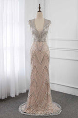 Luxury V-Neck Silver Mermaid Prom Dresses with Crystals On Sale