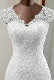 Luxury V-Neck Sleeveless White Lace Mermaid Wedding Dresses with Appliques