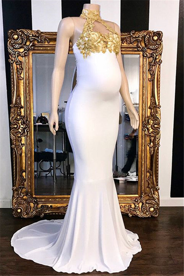 Maternity Halter Sleeveless Mermaid Prom Dress With Appliques