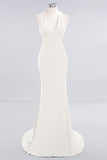 Mermaid Halter V-Neck Dark Green Chiffon Bridesmaid Dress with Open Back