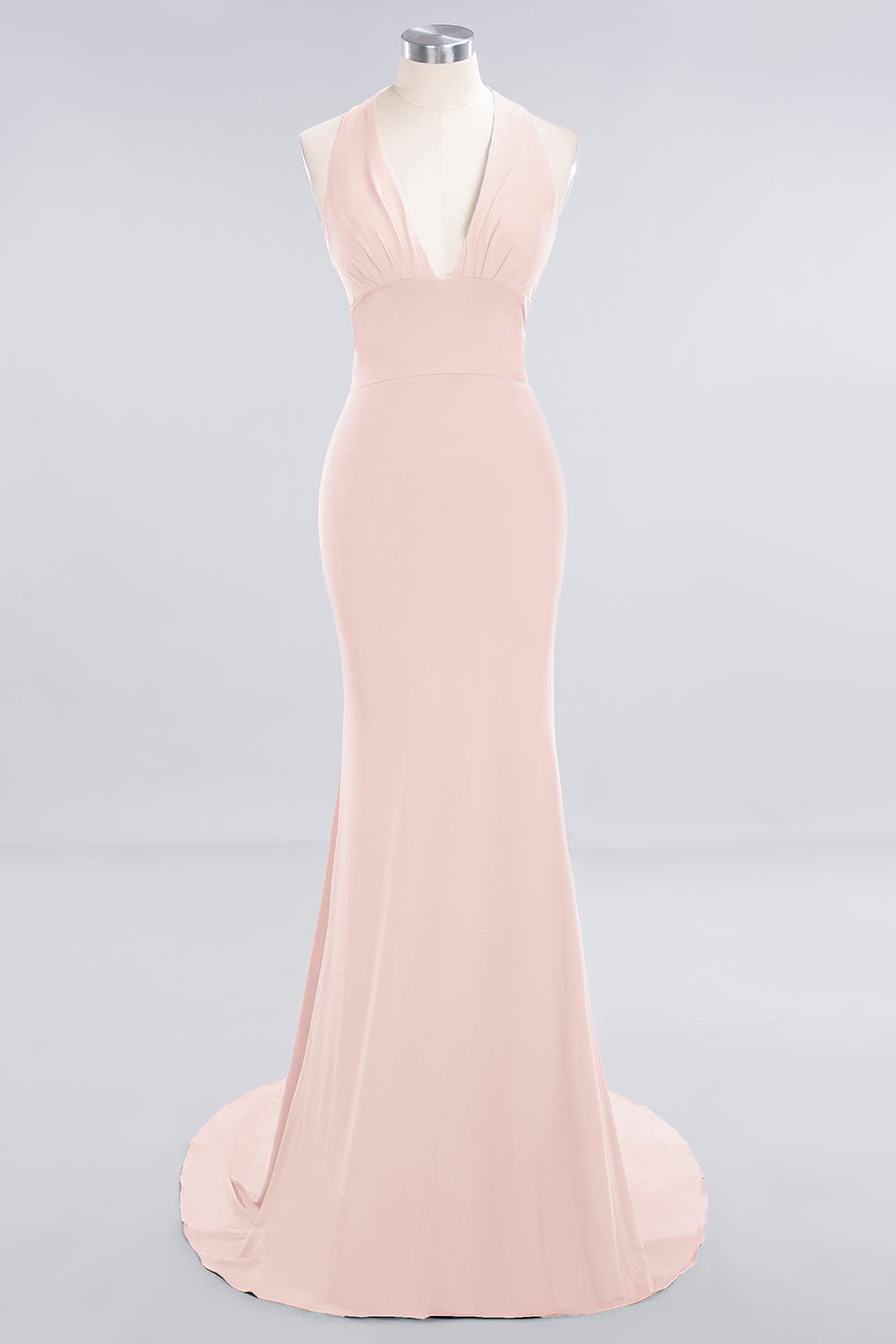 Mermaid Halter V-Neck Dark Green Chiffon Bridesmaid Dress with Open Back