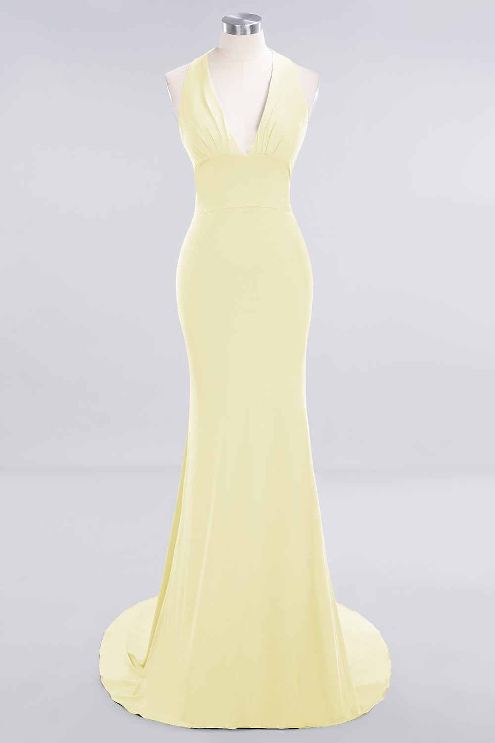 Mermaid Halter V-Neck Dark Green Chiffon Bridesmaid Dress with Open Back