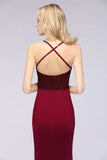 Mermaid Spandex Spaghetti Straps Ruffle Lace Bridesmaid Dress