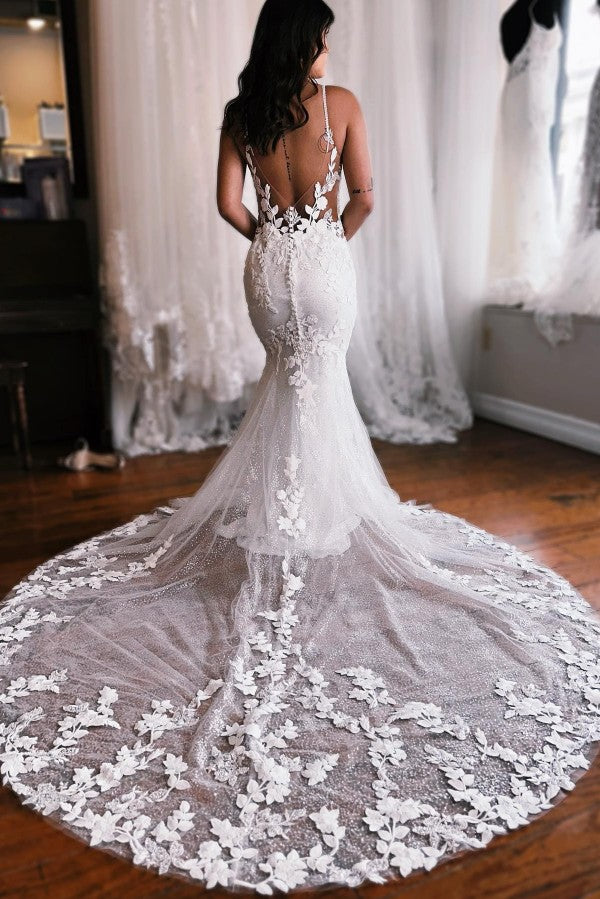 Mermaid Wedding Dress Spaghetti-Straps With Appliques Newinlook Mermaid Wedding Dress Spaghetti-Straps With Appliques Newinlook