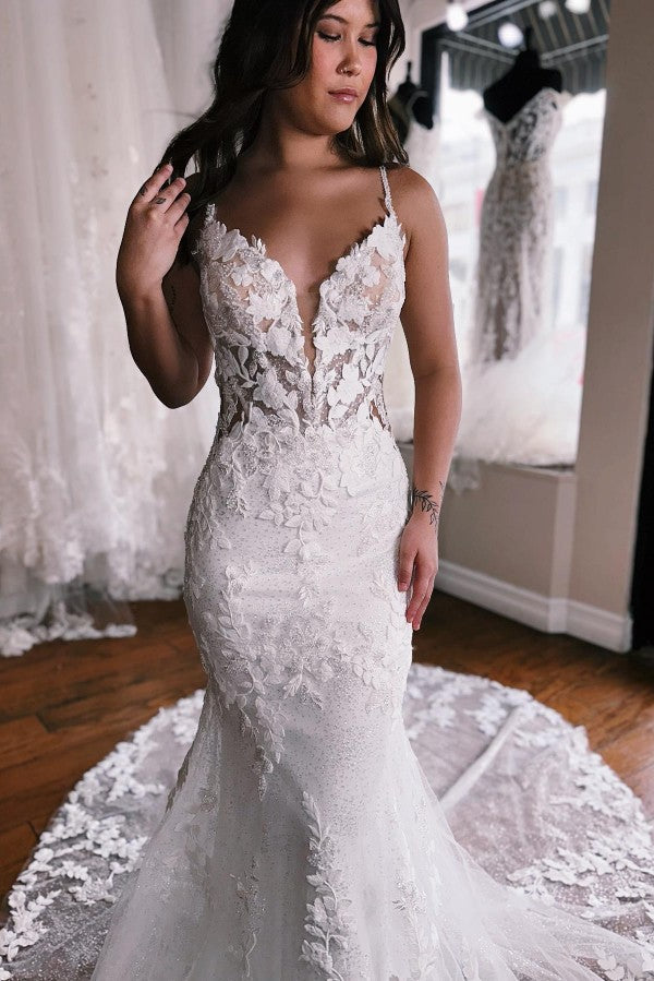 Mermaid Wedding Dress Spaghetti-Straps With Appliques Newinlook Mermaid Wedding Dress Spaghetti-Straps With Appliques Newinlook