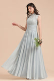 Mist High-Neck Lace Bridesmaid Dress Long Online