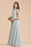 Mist High-Neck Lace Bridesmaid Dress Long Online