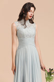 Mist High-Neck Lace Bridesmaid Dress Long Online