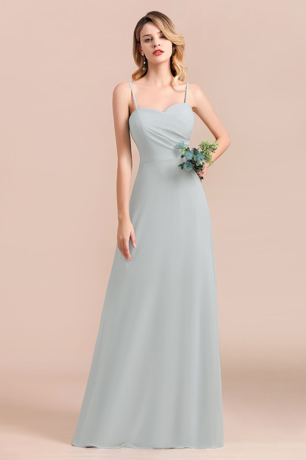 Mist Spaghetti-Straples Long Chiffon Bridesmaid Dresses Online