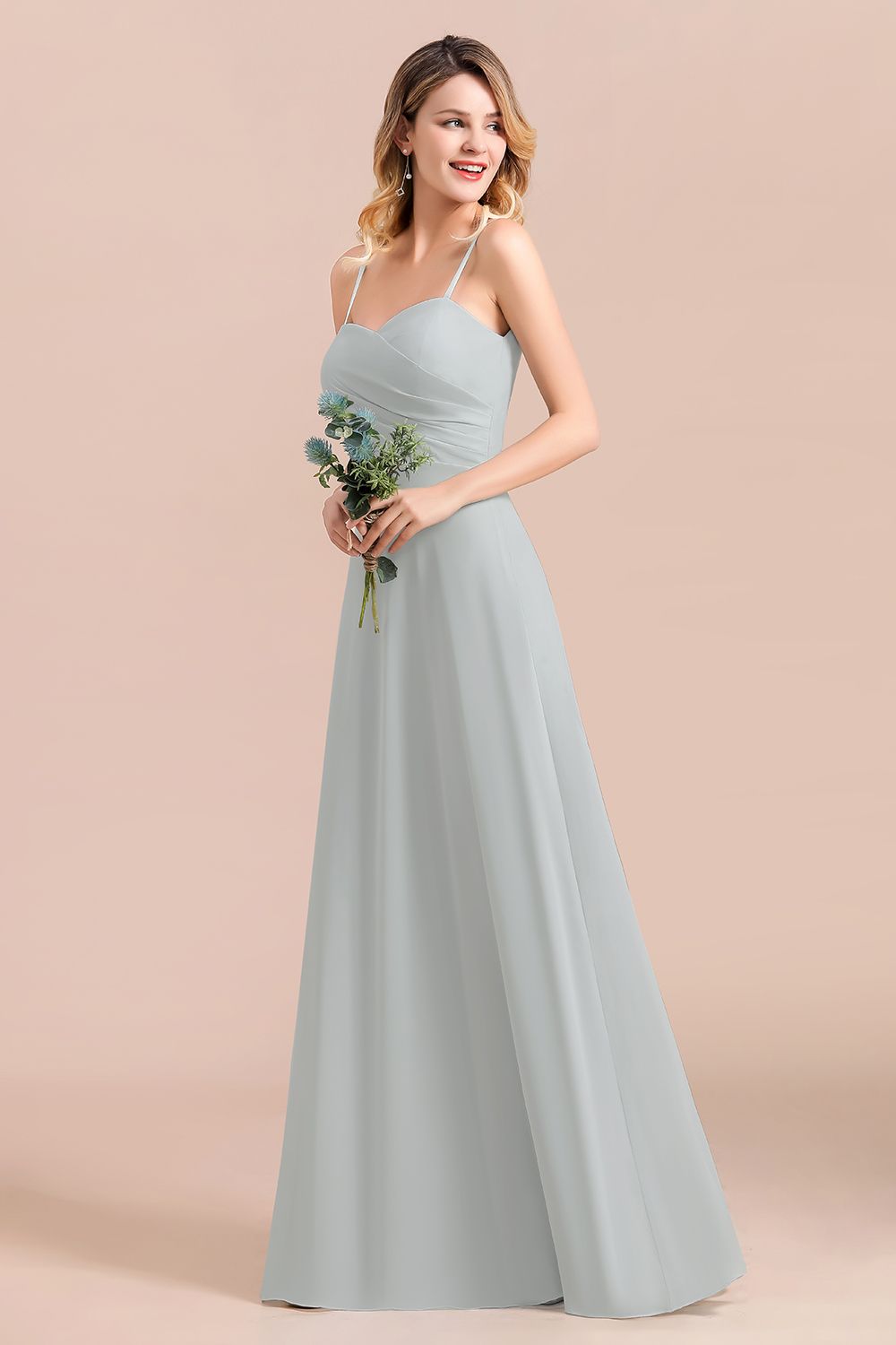 Mist Spaghetti-Straples Long Chiffon Bridesmaid Dresses Online