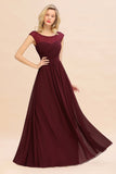 Modest Burgundy Chiffon Sleeveless Ruffle Bridesmaid Dress Affordable