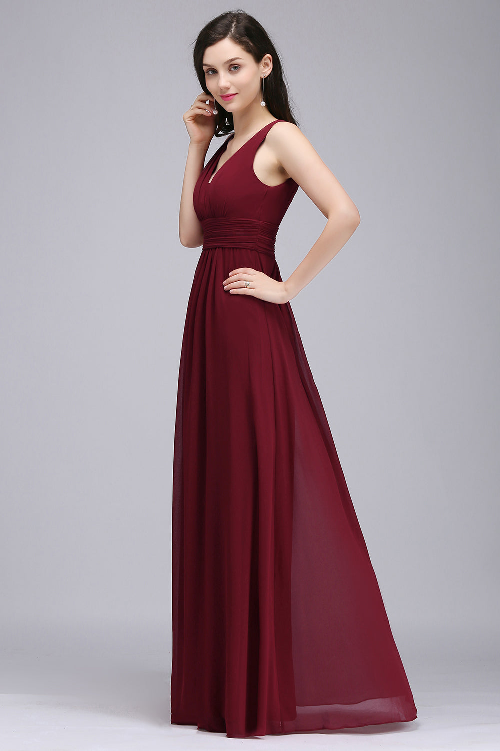 Modest Burgundy V-Neck Sleeveless Long Bridesmaid dresses Affordable Newinlook Modest Burgundy V-Neck Sleeveless Long Bridesmaid dresses Affordable Newinlook