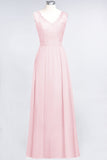 Modest Chiffon V-Neck Burgundy Lace Bridesmaid Dresses Online