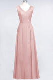 Modest Chiffon V-Neck Burgundy Lace Bridesmaid Dresses Online