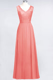 Modest Chiffon V-Neck Burgundy Lace Bridesmaid Dresses Online