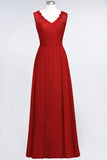 Modest Chiffon V-Neck Burgundy Lace Bridesmaid Dresses Online