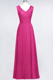 Modest Chiffon V-Neck Burgundy Lace Bridesmaid Dresses Online