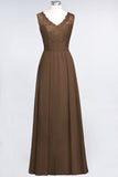 Modest Chiffon V-Neck Burgundy Lace Bridesmaid Dresses Online