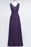 Modest Chiffon V-Neck Burgundy Lace Bridesmaid Dresses Online