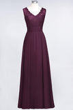 Modest Chiffon V-Neck Burgundy Lace Bridesmaid Dresses Online