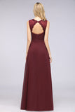 Modest Chiffon V-Neck Burgundy Lace Bridesmaid Dresses Online