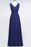 Modest Chiffon V-Neck Burgundy Lace Bridesmaid Dresses Online