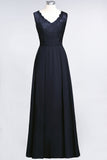 Modest Chiffon V-Neck Burgundy Lace Bridesmaid Dresses Online