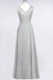 Modest Chiffon V-Neck Burgundy Lace Bridesmaid Dresses Online