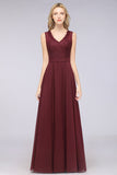Modest Chiffon V-Neck Burgundy Lace Bridesmaid Dresses Online
