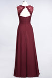 Modest Chiffon V-Neck Burgundy Lace Bridesmaid Dresses Online