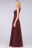 Modest Chiffon V-Neck Burgundy Lace Bridesmaid Dresses Online