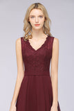 Modest Chiffon V-Neck Burgundy Lace Bridesmaid Dresses Online